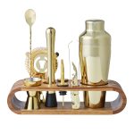 Davis & Waddell Bar Set with Acacia Stand 10 Piece Set