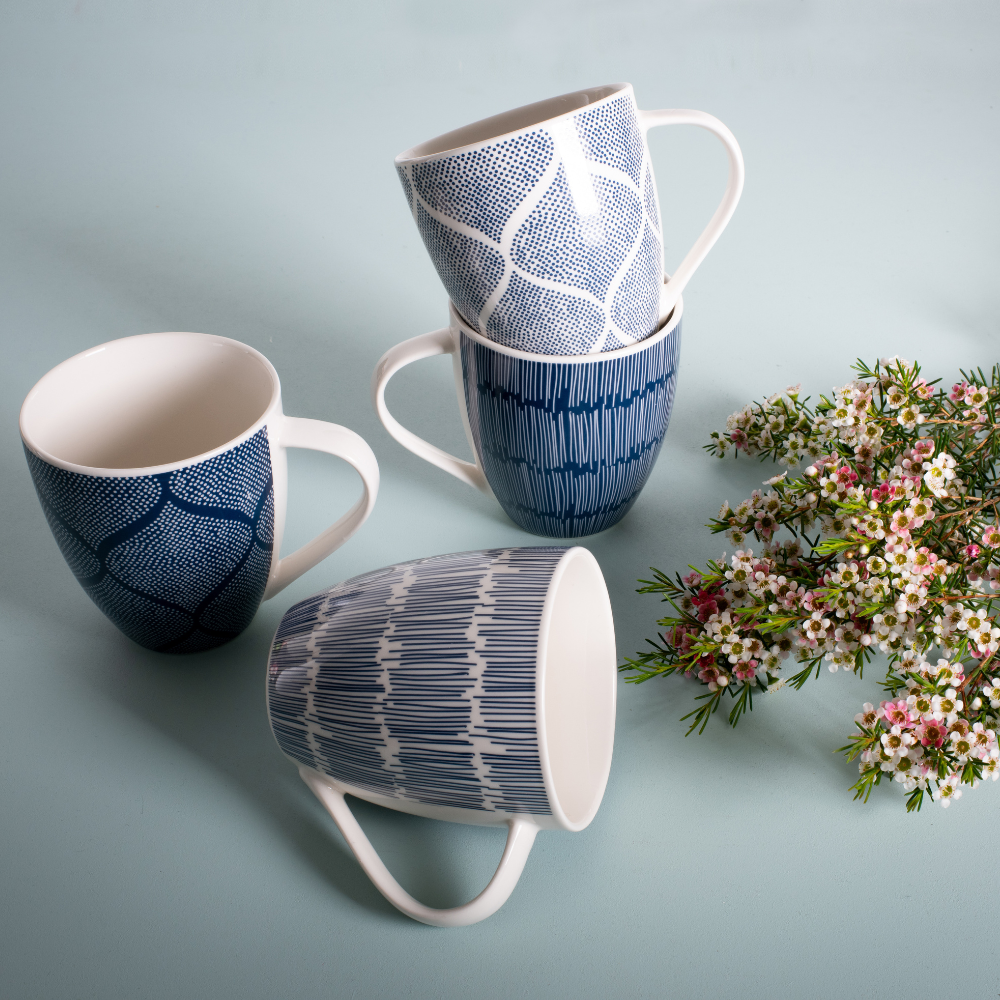 43024 MEGA MUG 500ML SET4 INDIGO SKETCH