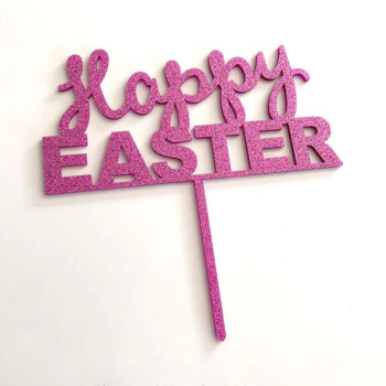 Cake Craft Pink Glitter Acrylic Cake Topper Happy Easter