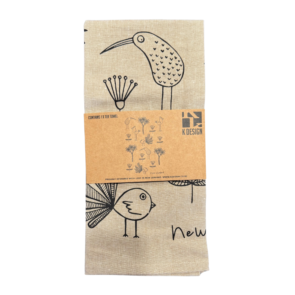 Karen Design Tea Towel Natural NZ Birds