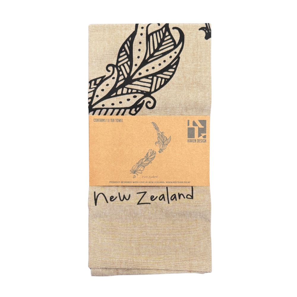Karen Design Tea Towel Natural NZ Map