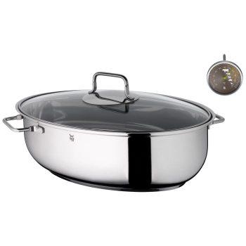 WMF Oval Roasting Pan with Glass Lid & Thermometer 7.8L