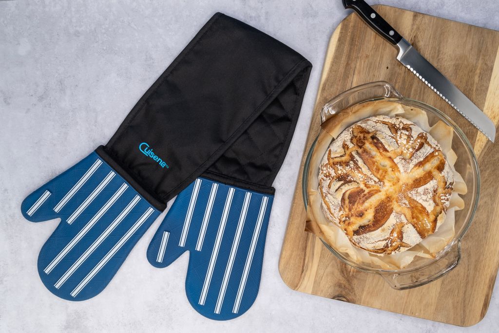 94263 – Cuisena – Silicone Double Oven Glove Stripe Blue – LS – 02