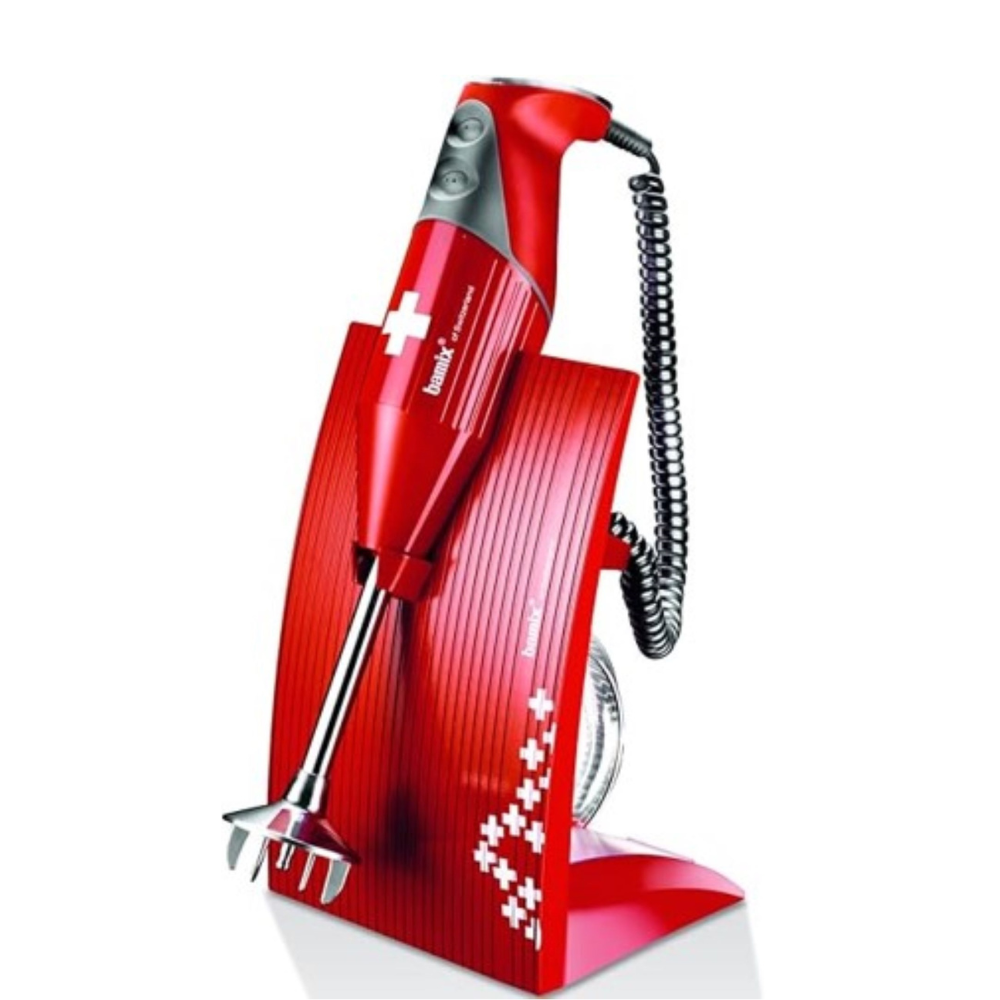 Bamix SwissLine Immersion Blender 200W Red with Swiss Flag – 70th Anniversary Model & Stand
