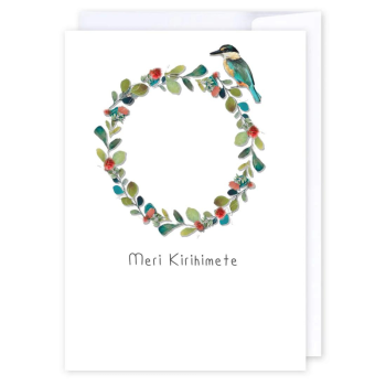 i candy Card Kiwi Christmas - Meri Kirihimete Kingfisher Wreath