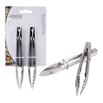 Appetito Mini Stainless Steel Tongs 18cm Set of 2