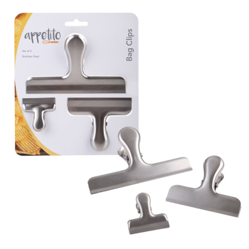 Appetito Stainless Steel Bag Clips Set of 3