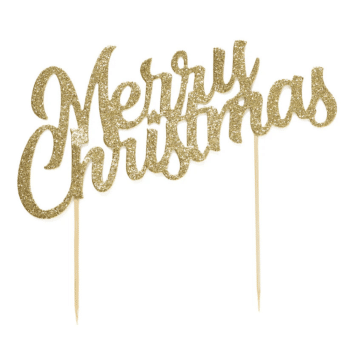 Anniversary House Glitter Merry Christmas Cake Topper Gold