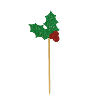 Anniversary House Glitter Holly Toppers Red & Green 12 Pack