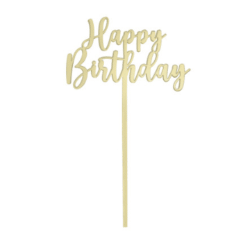 GoBake Acrylic Small Cake Topper Happy Birthday Classic Gold