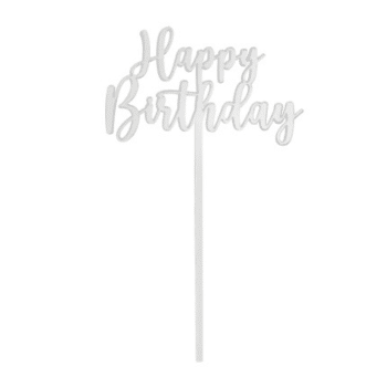 GoBake Acrylic Small Cake Topper Happy Birthday Classic Silver