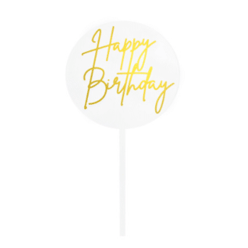 GoBake Acrylic Small Round Cake Topper Happy Birthday Gold