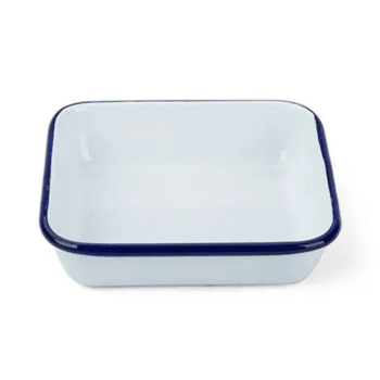 Falcon Enamelware Square Dish 12cm White with Blue Rim