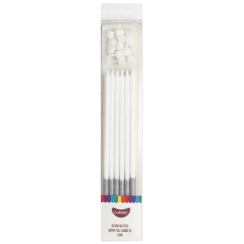 GoBake Super Tall Glitter Silver Candles 18cm Pack of 12