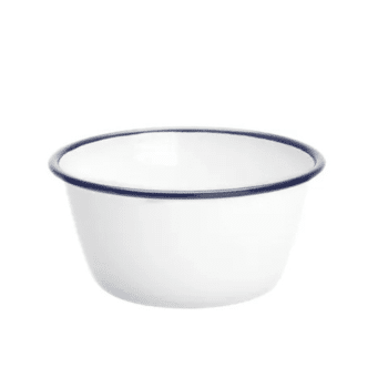 Falcon Enamelware Pudding Basin 16cm White with Blue Rim