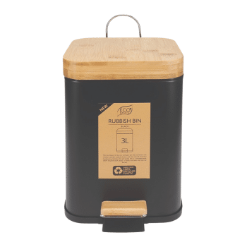 White Magic Eco Basics Square Rubbish Bin 3L Black