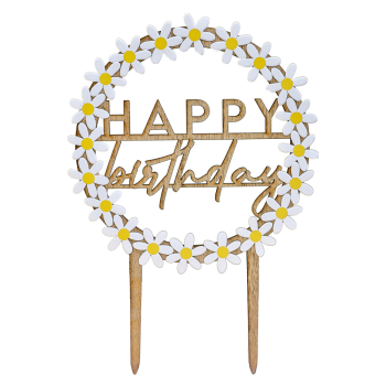 Ginger Ray Wooden Cake Topper Ditsy Daisy Happy Birthday