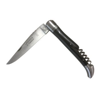 Laguiole Tradition Pocket Knife with Corkscrew 12cm Black Cow Horn