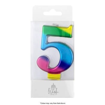 Wish Metallic Rainbow Number Candle 5