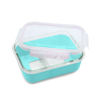 Melii Glass Bento Box with Silicone Sleeve Blue