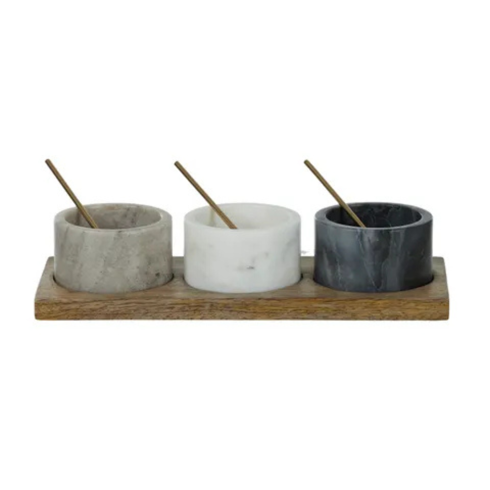Assemble Marais Marble Spice Bowls with Spoons and Tray