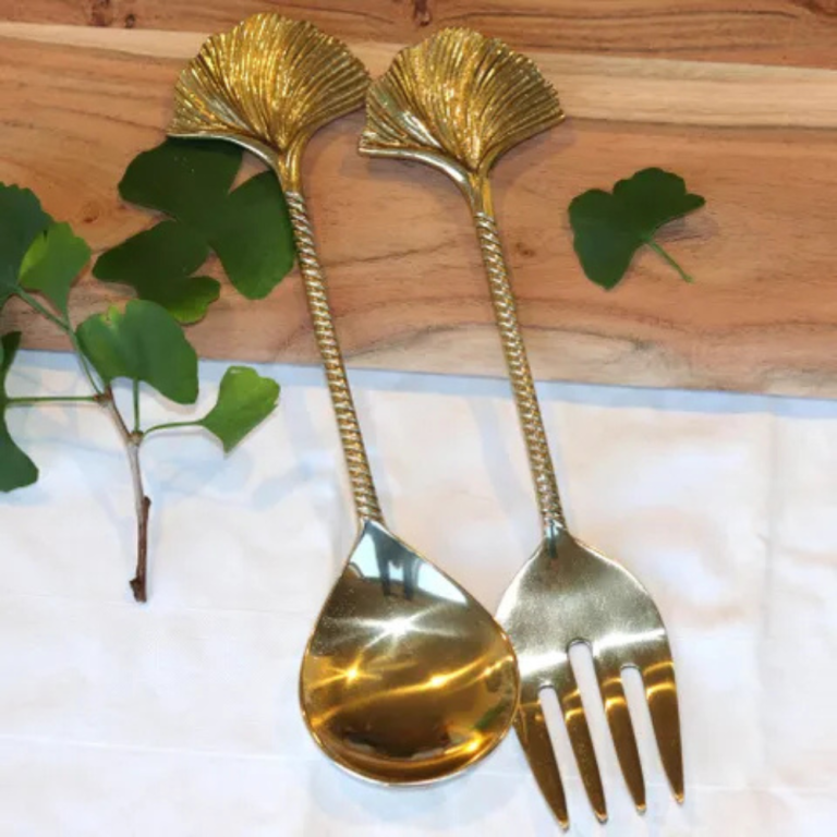 Gingko Leaf Salad Servers Gold (1)
