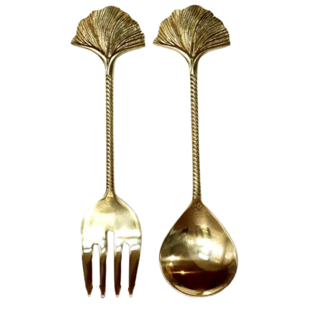 Gingko Leaf Salad Servers Gold