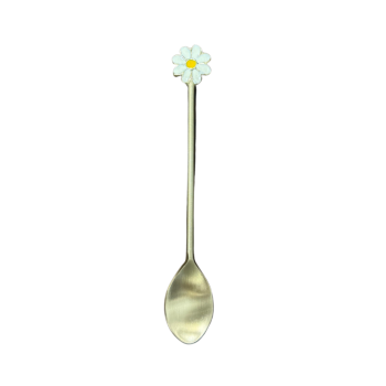 White Daisy Teaspoon Brushed Gold