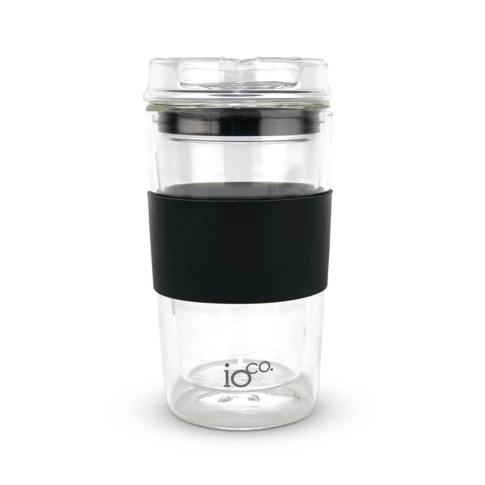 IOco 12oz Reusable Glass Coffee Travel Cup Black Night