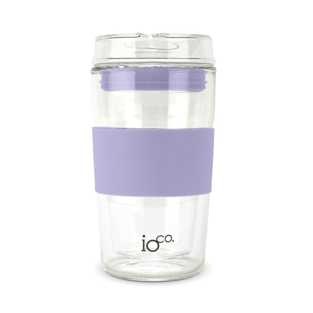 IOco 12oz Reusable Glass Coffee Travel Cup Lavender