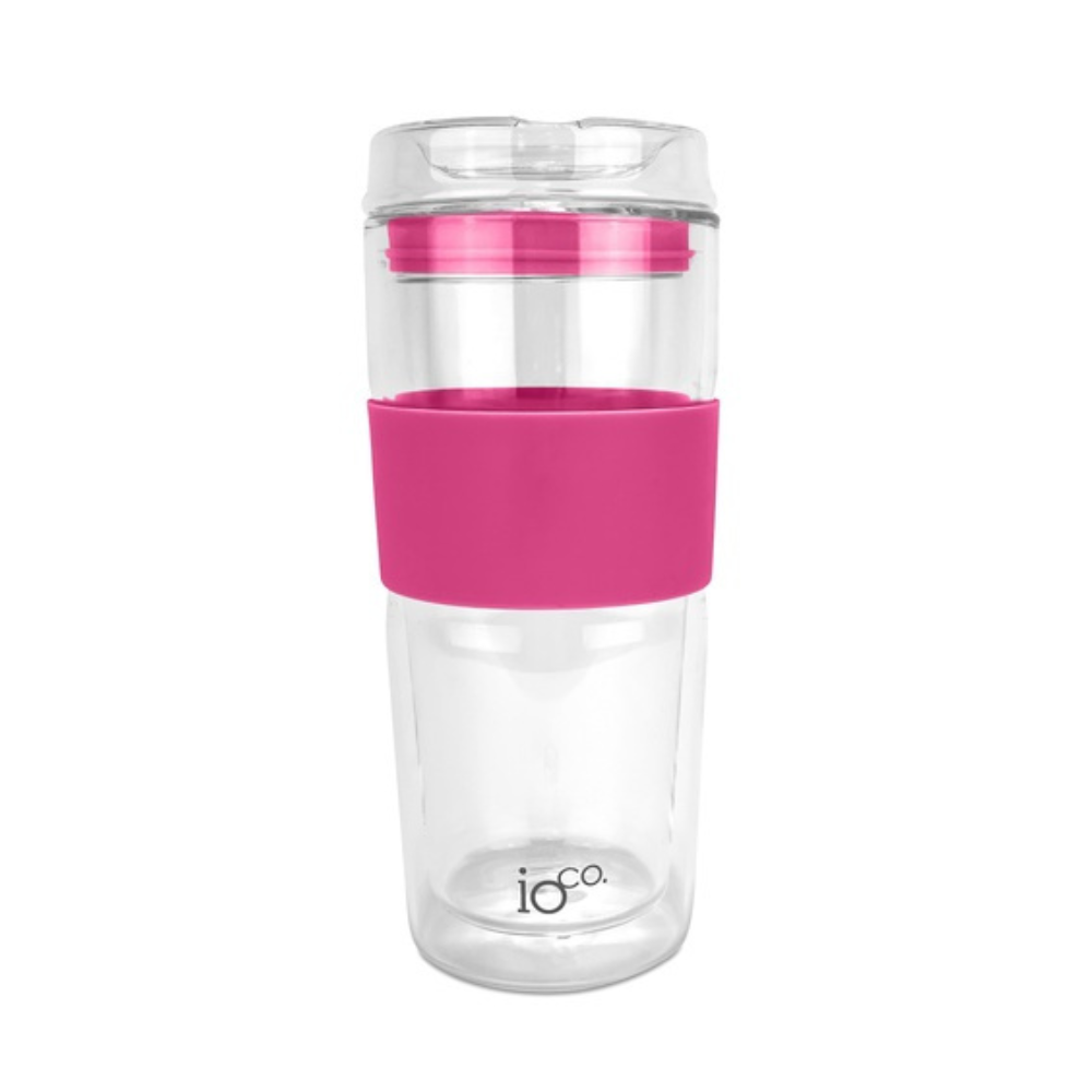IOco 16oz Glass Tea and Coffee Travel Cup Bossy Pink