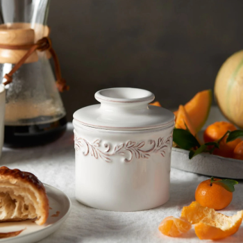 White Linen Antique Butter Bell Crock (2)