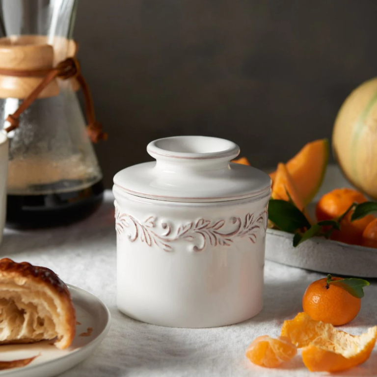 White Linen Antique Butter Bell Crock (2)