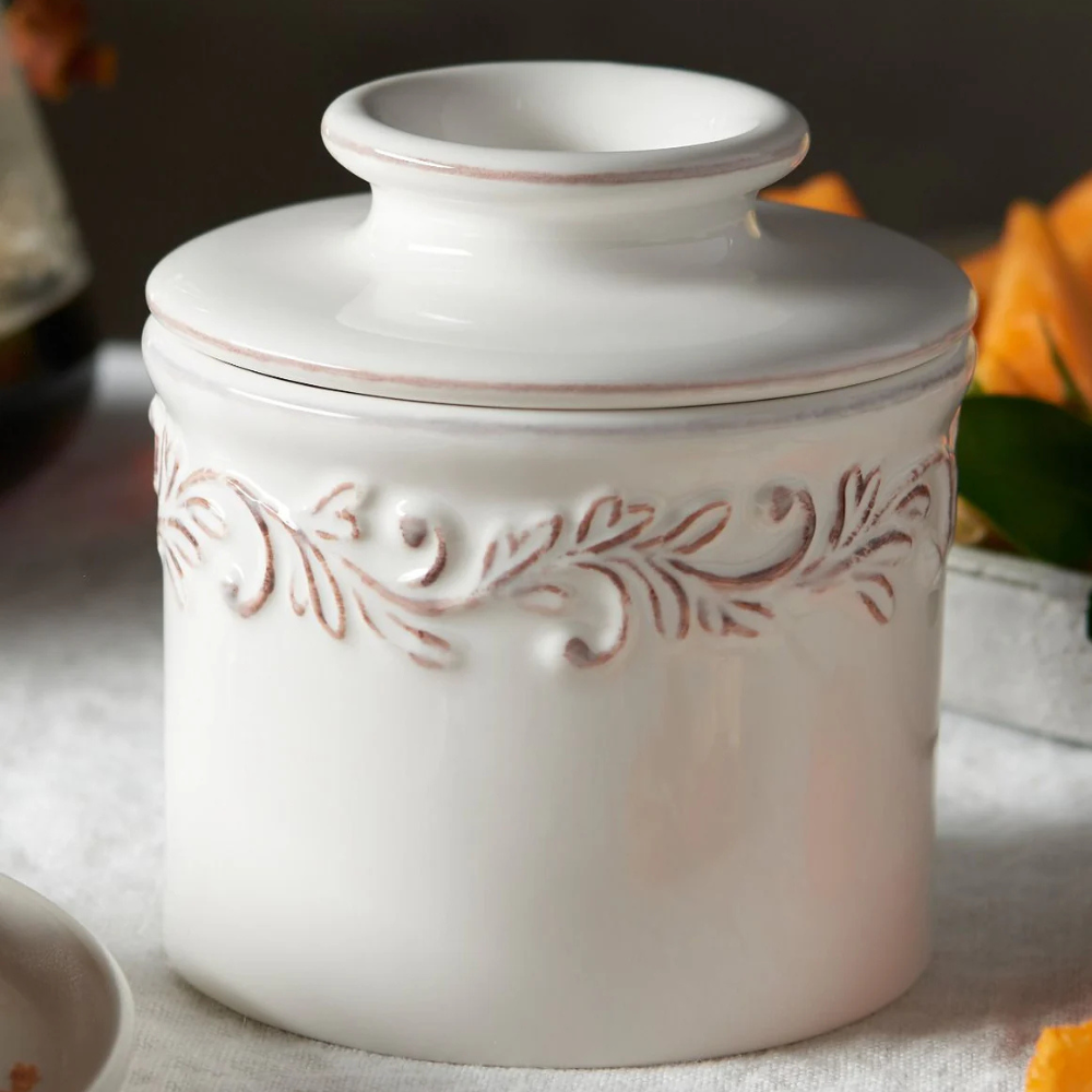 White Linen Antique Butter Bell Crock