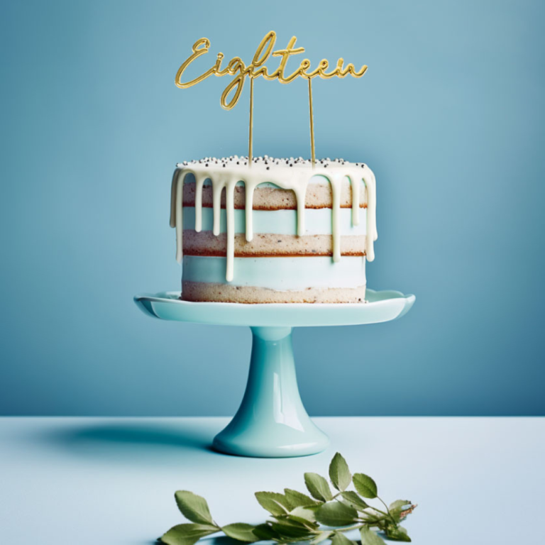 Cake & Candle Gold Metal Cake Topper Eighteen(1)