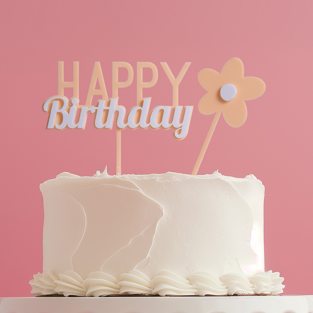 Cake & Candle Milkshake Happy Birthday Cake Topper Caramel(1)