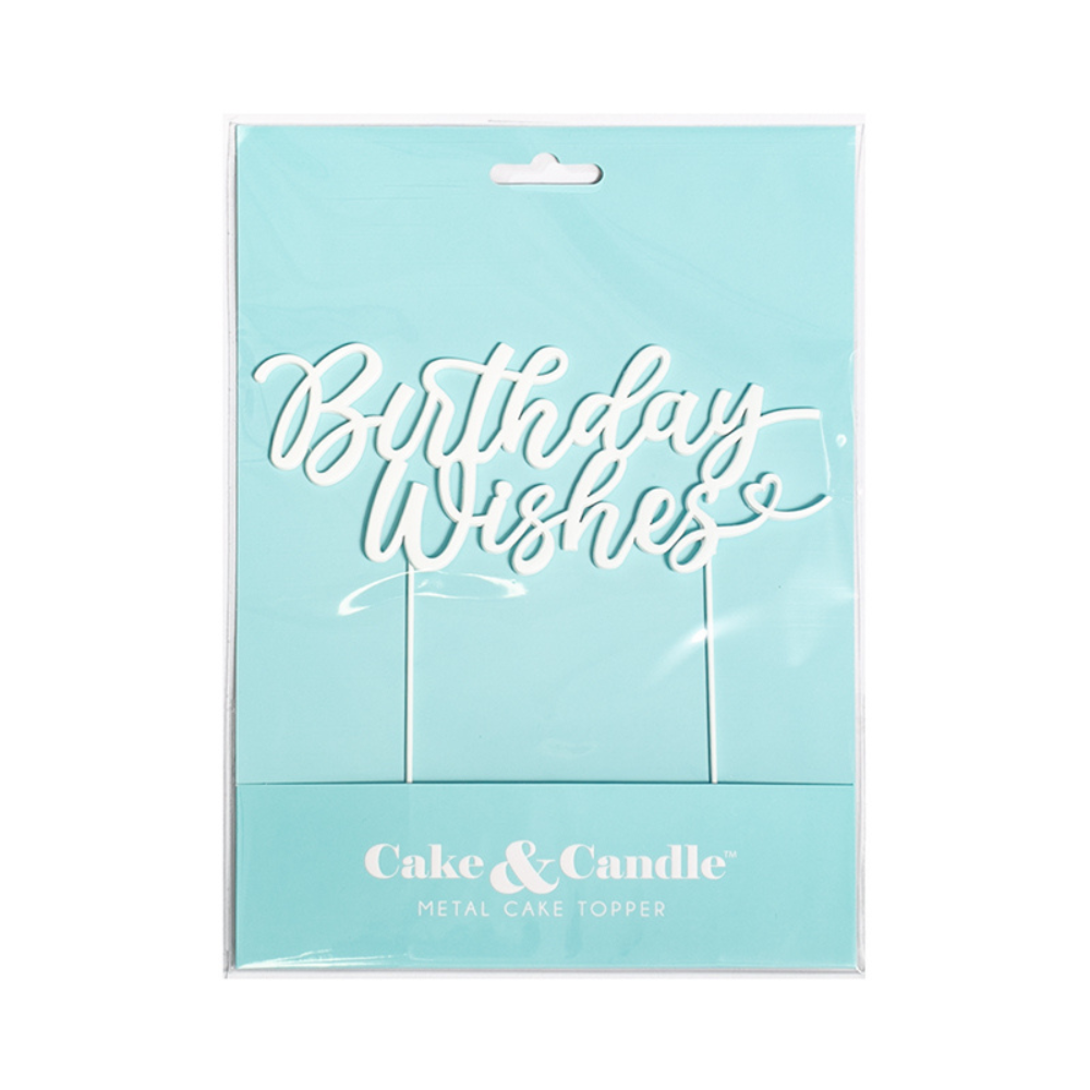 Cake & Candle Pearl White Metal Birthday Wishes Cake Topper