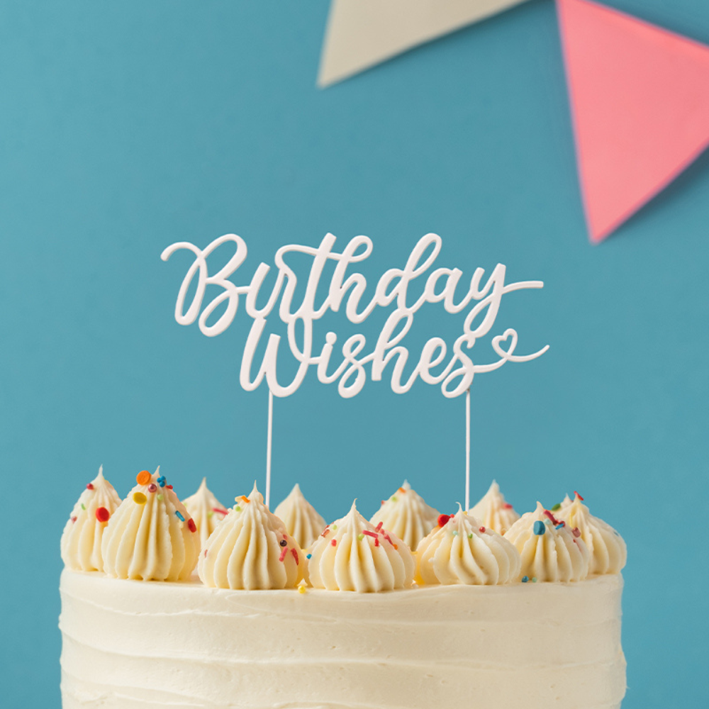 Cake & Candle Pearl White Metal Birthday Wishes Cake Topper(2)