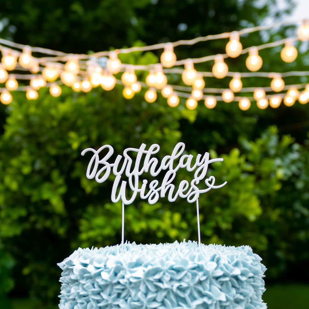 Cake & Candle Pearl White Metal Birthday Wishes Cake Topper(3)