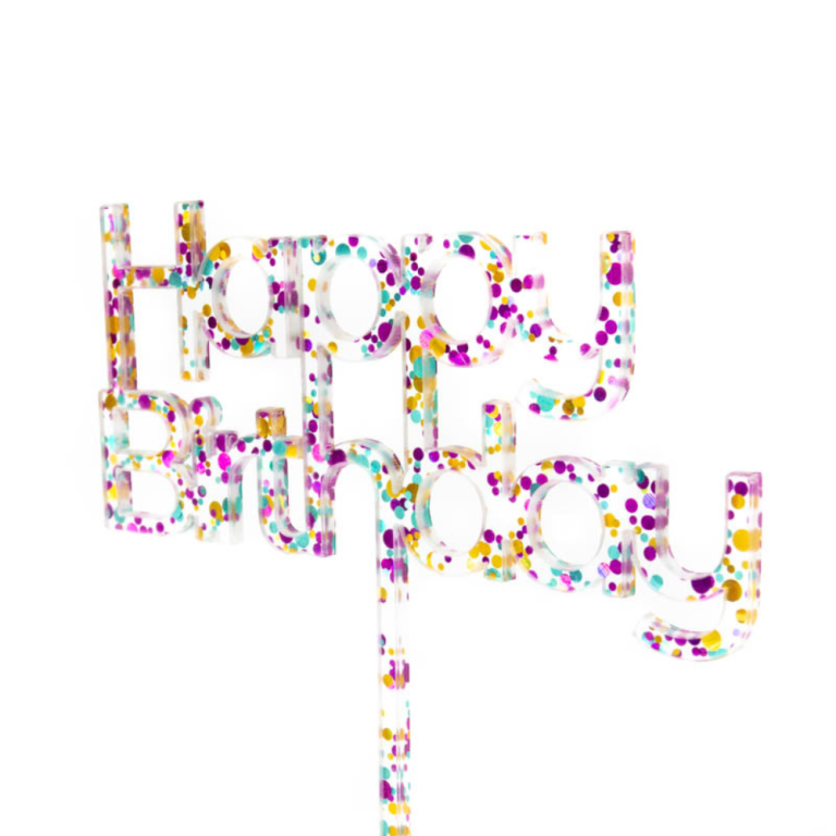 Cake & Candle Rainbow Glitter Acrylic Cake Topper Happy Birthday