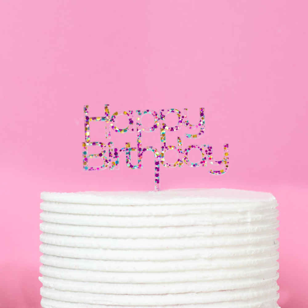 Cake & Candle Rainbow Glitter Acrylic Cake Topper Happy Birthday(1)