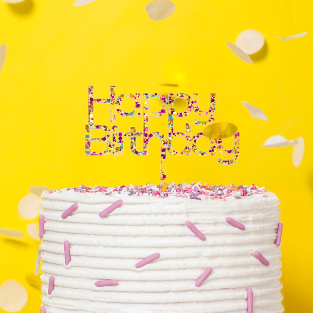 Cake & Candle Rainbow Glitter Acrylic Cake Topper Happy Birthday(2)