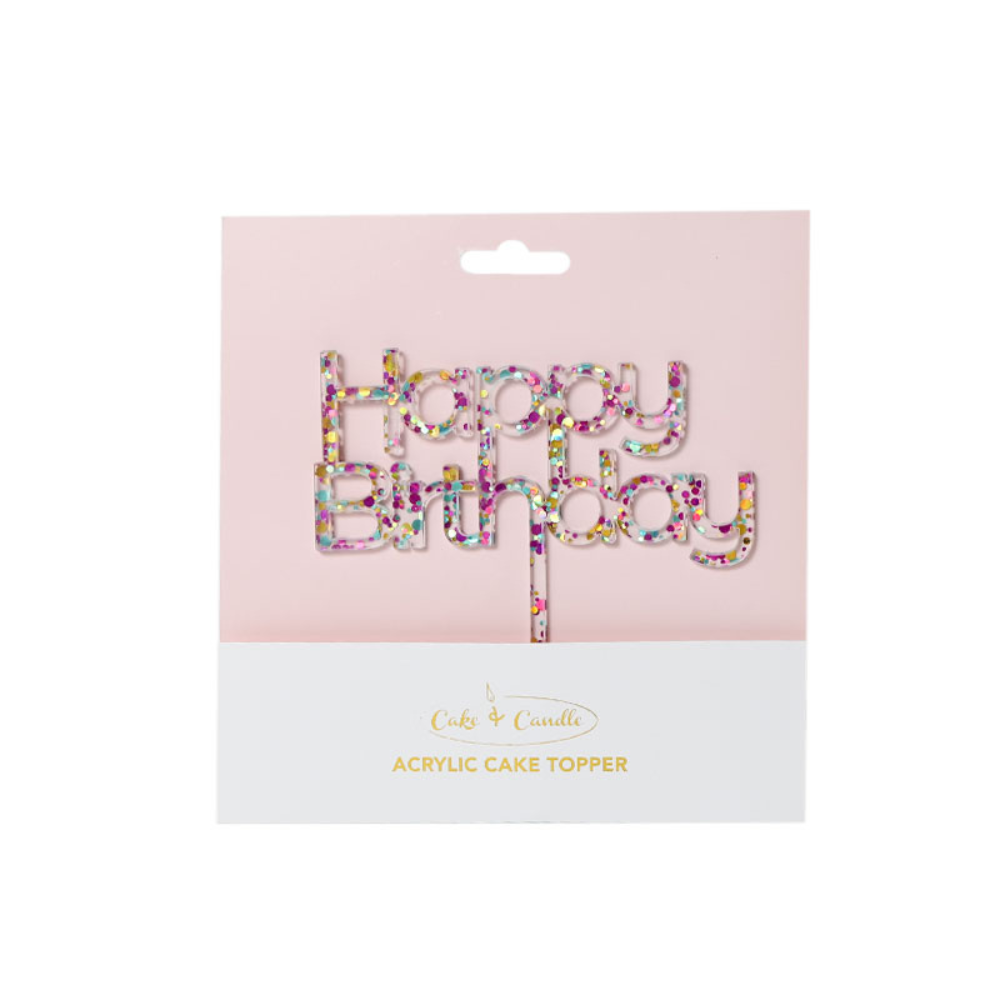 Cake & Candle Rainbow Glitter Acrylic Cake Topper Happy Birthday(3)