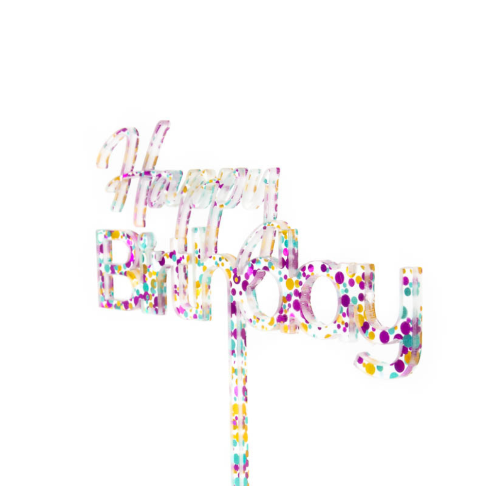 Cake & Candle Rainbow Glitter Cake Topper Happy Birthday