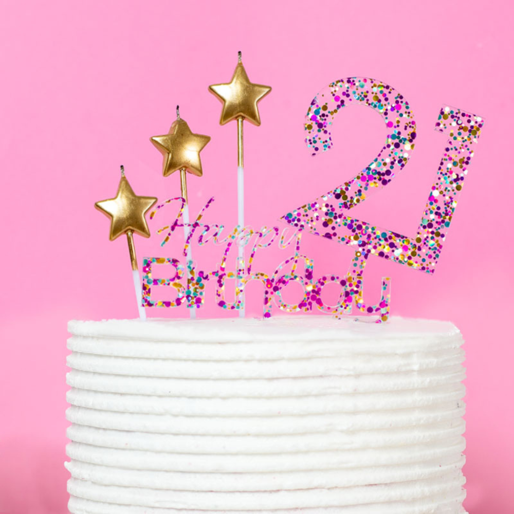 Cake & Candle Rainbow Glitter Cake Topper Happy Birthday(1)
