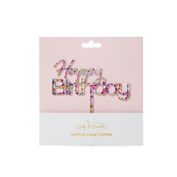 Cake & Candle Rainbow Glitter Cake Topper Happy Birthday