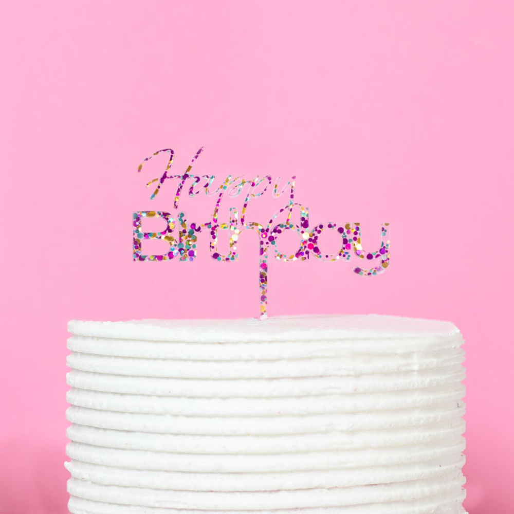 Cake & Candle Rainbow Glitter Cake Topper Happy Birthday(3)