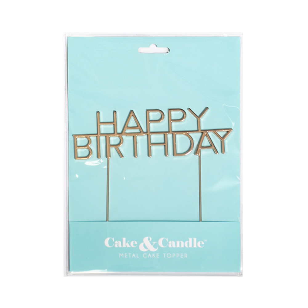 Cake & Candle Rose Gold-Plated Happy Birthday Cake Topper
