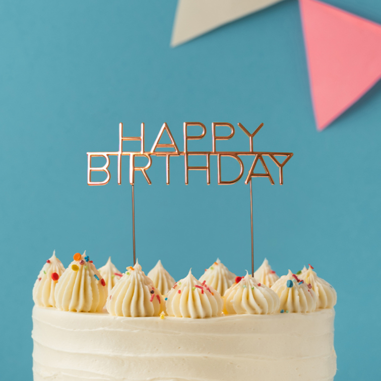 Cake & Candle Rose Gold-Plated Happy Birthday Cake Topper(2)