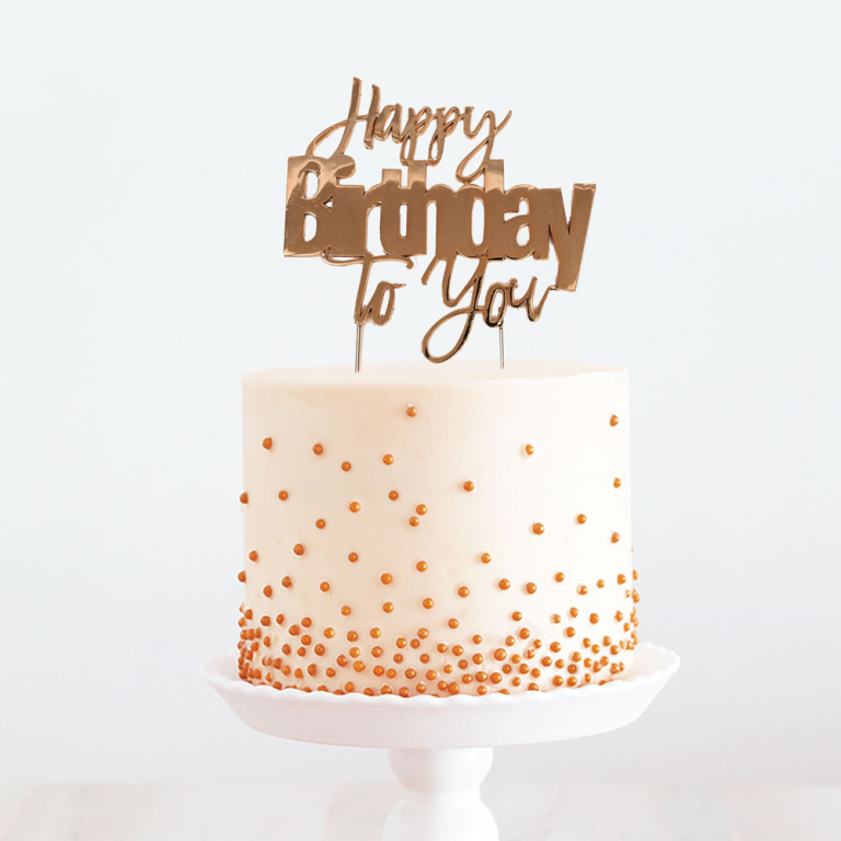 Cake & Candle Rose Gold-Plated Happy Birthday To You Cake Topper
